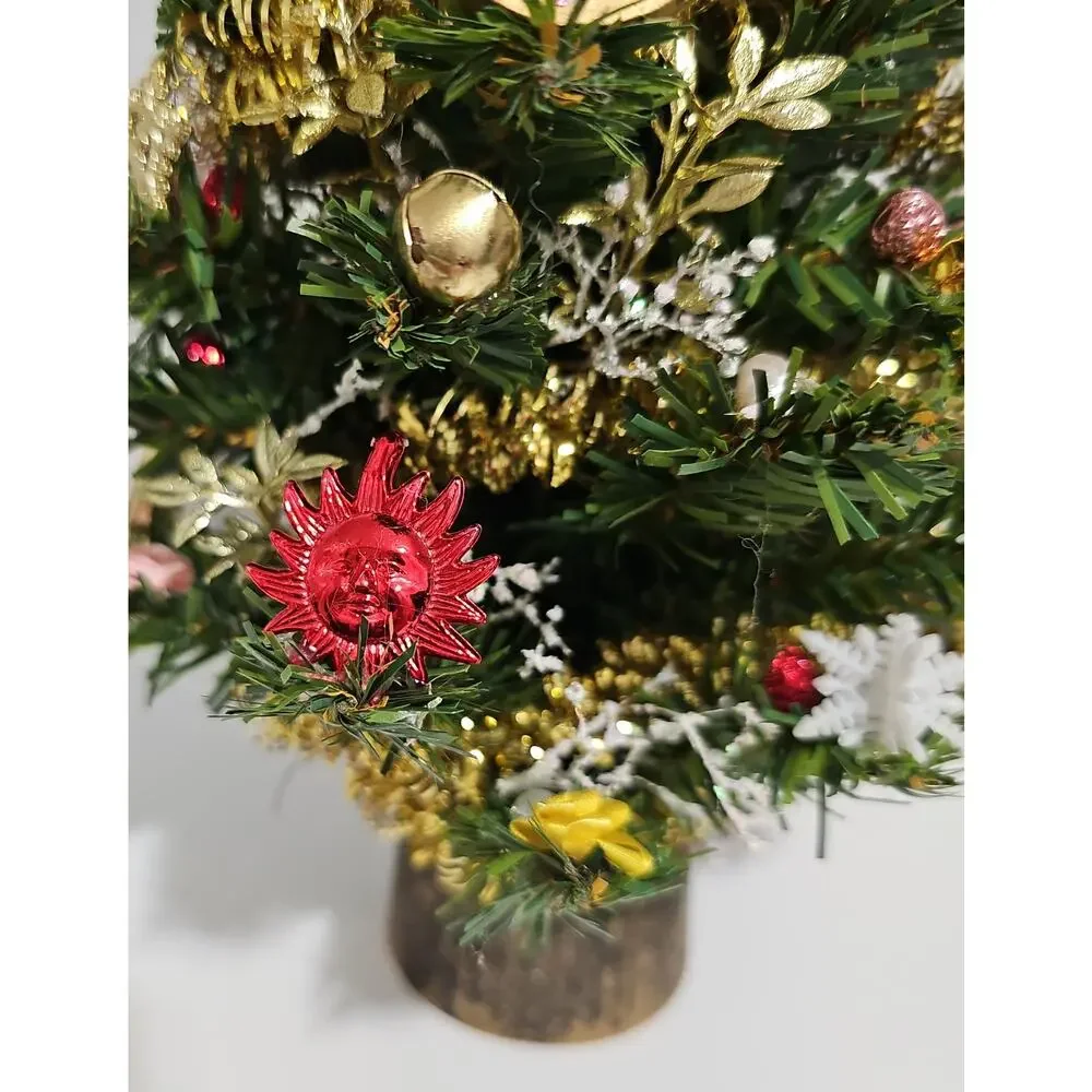 Artificial Tabletop Decorated Christmas Tree Santa Claus Topper Retro Kitsch